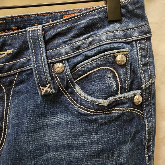 Rock Revival Chrissie Boot bootcut jeans size 30 low rise flap pocket distressed - Picture 5 of 16